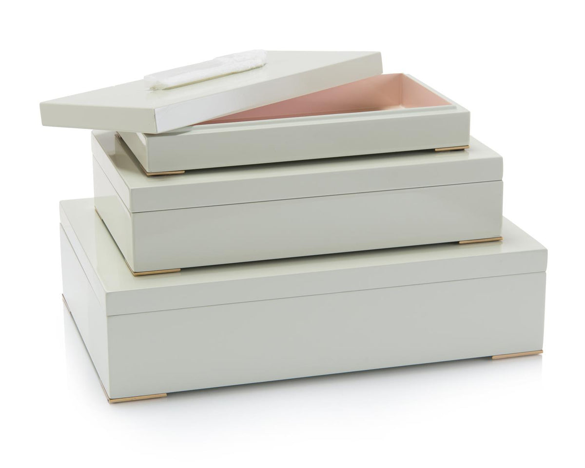 Set Of Three Boxes Topped In Selenite