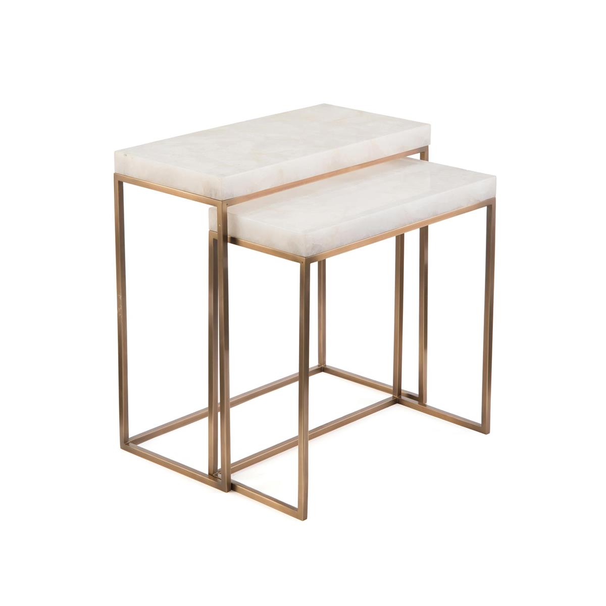 Set Of Two Calcite And Antique Brass Nesting Tables – Art by John Richard | Sutter & Vale