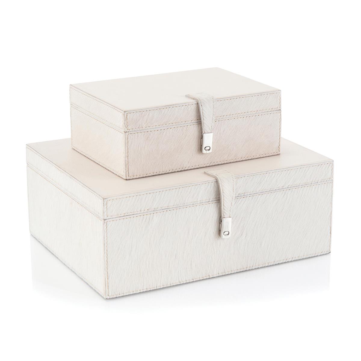 Set of Two Cream Leather Boxes – Art by John Richard | Sutter & Vale