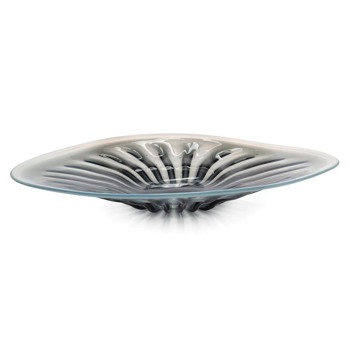 Rays of Blue and White Glass Charger – Art by John Richard | Sutter & Vale