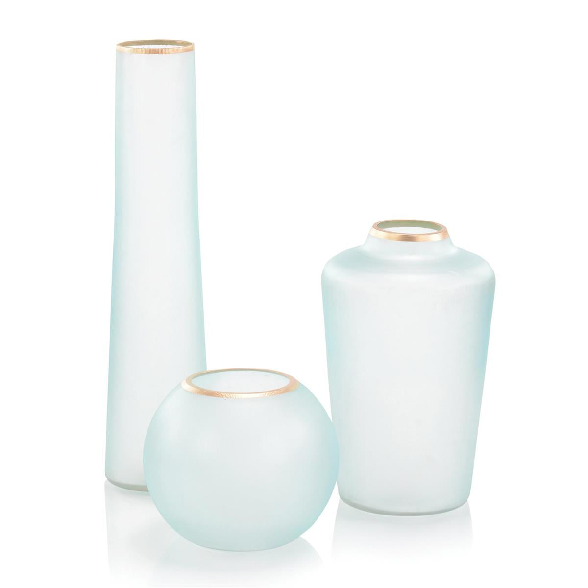 Set Of Three Whisper Blue Glass Vases by John Richard | Sutter & Vale