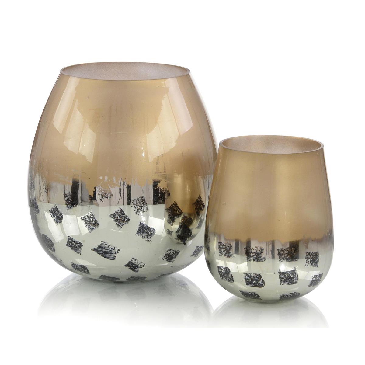 Set Of Two Gold And Black Deco Dots Glass Vases – Art by John Richard | Sutter & Vale