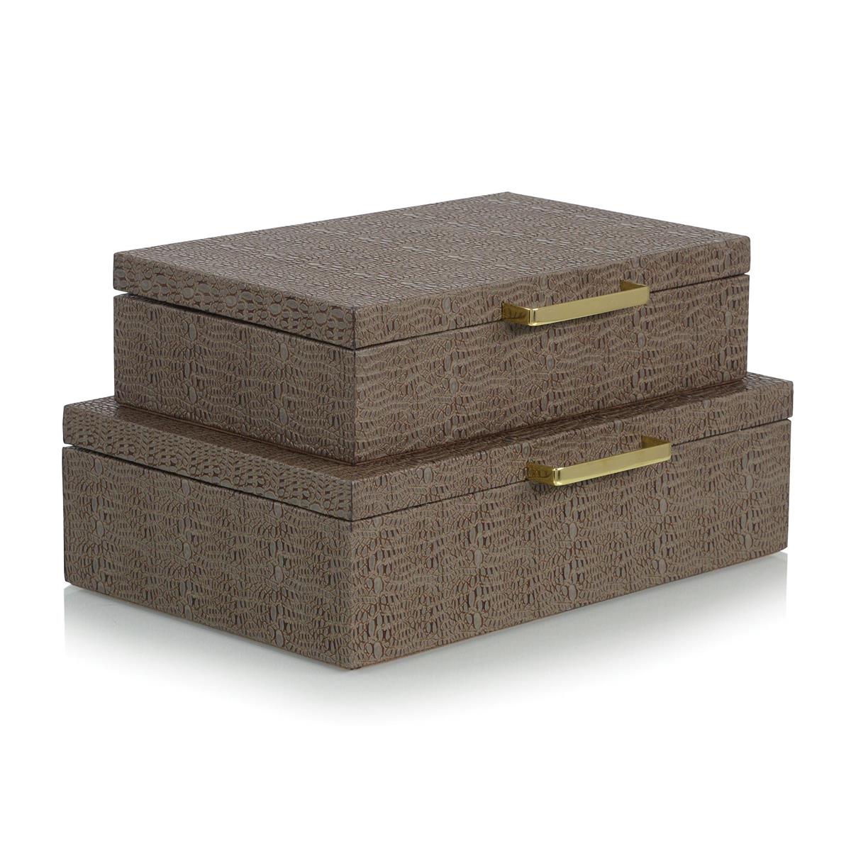 Tobacco Alligator Leather Boxes, Set of 2 – Art by John Richard | Sutter & Vale