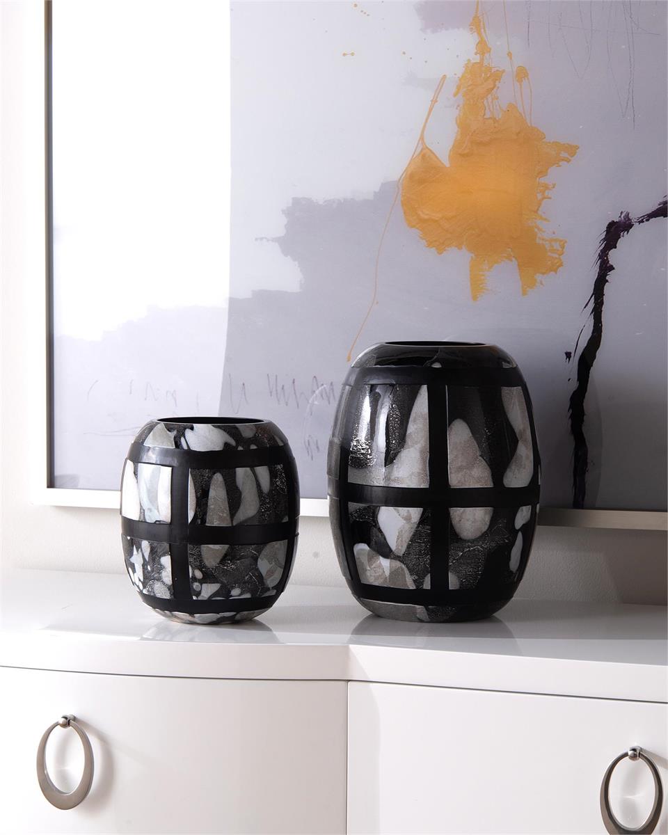 Set Of Two Black-And-White Glass Vases – Art by John Richard | Sutter & Vale