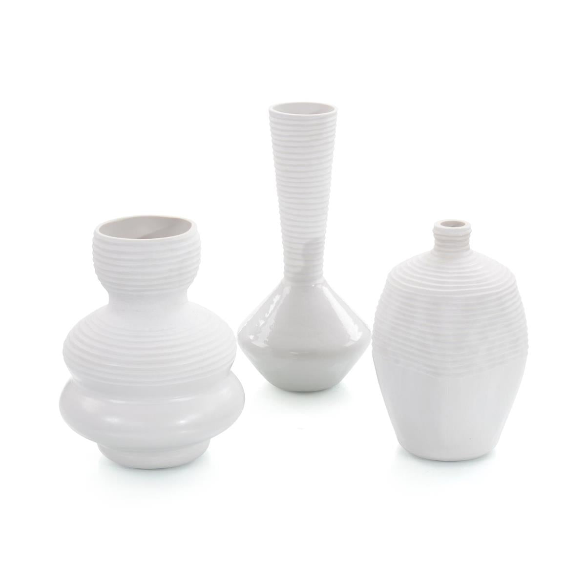 Set Of Three White Chiseled Vases – Art by John Richard | Sutter & Vale