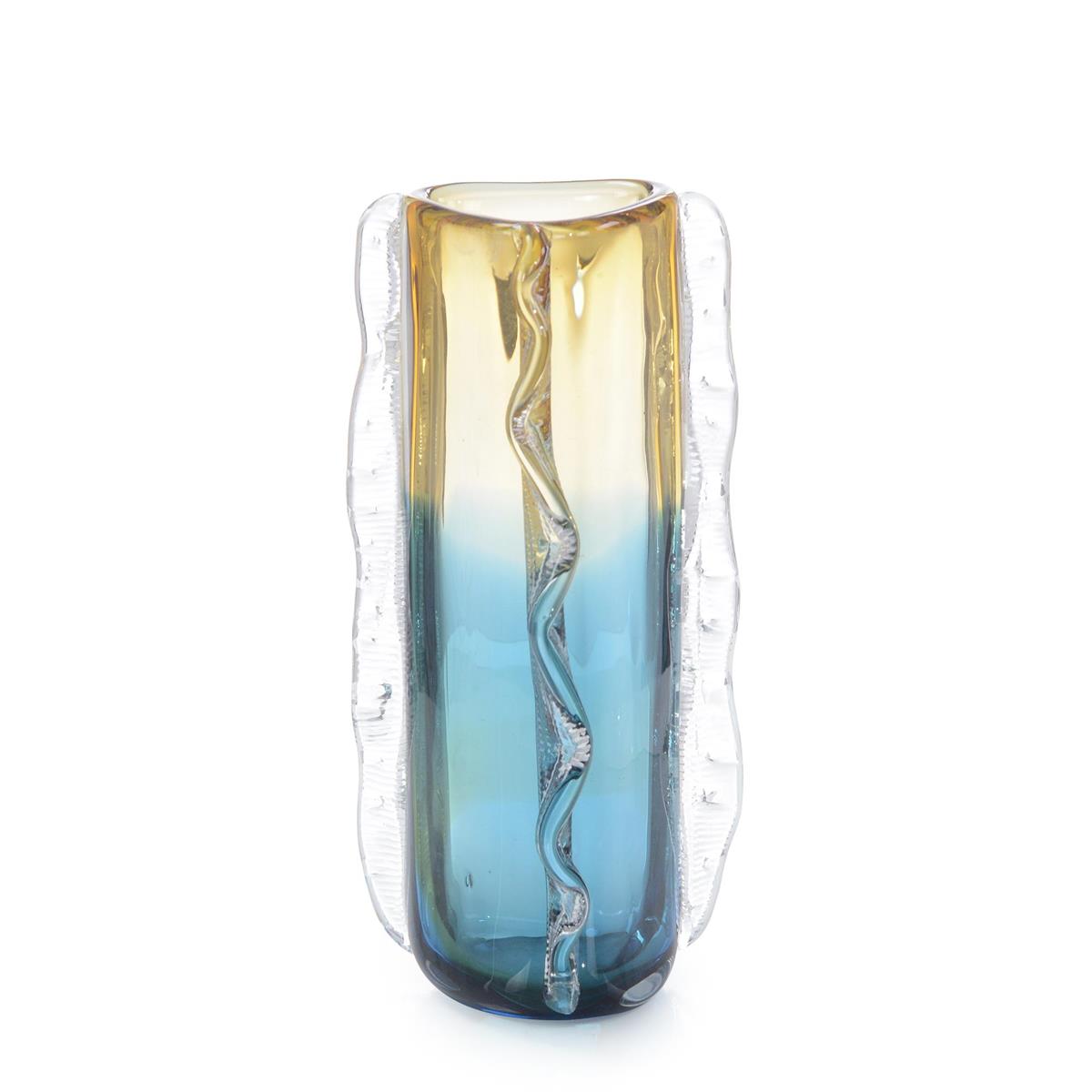Blue and Yellow Rippled Handblown Glass Vase II – Art by John Richard | Sutter & Vale