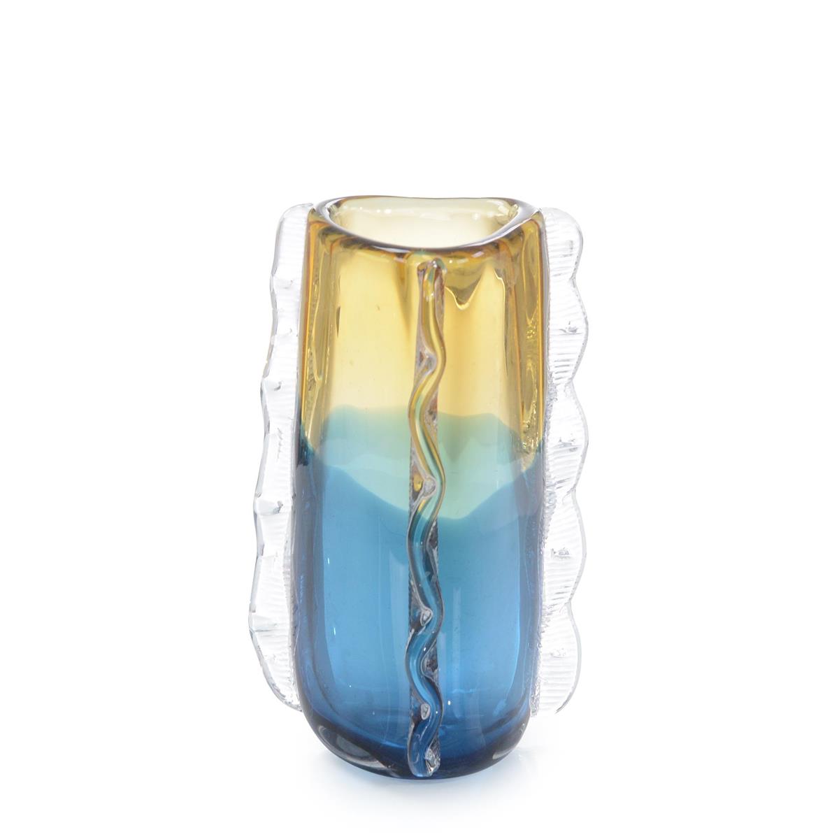 Blue and Yellow Rippled Handblown Glass Vase III by John Richard | Sutter & Vale