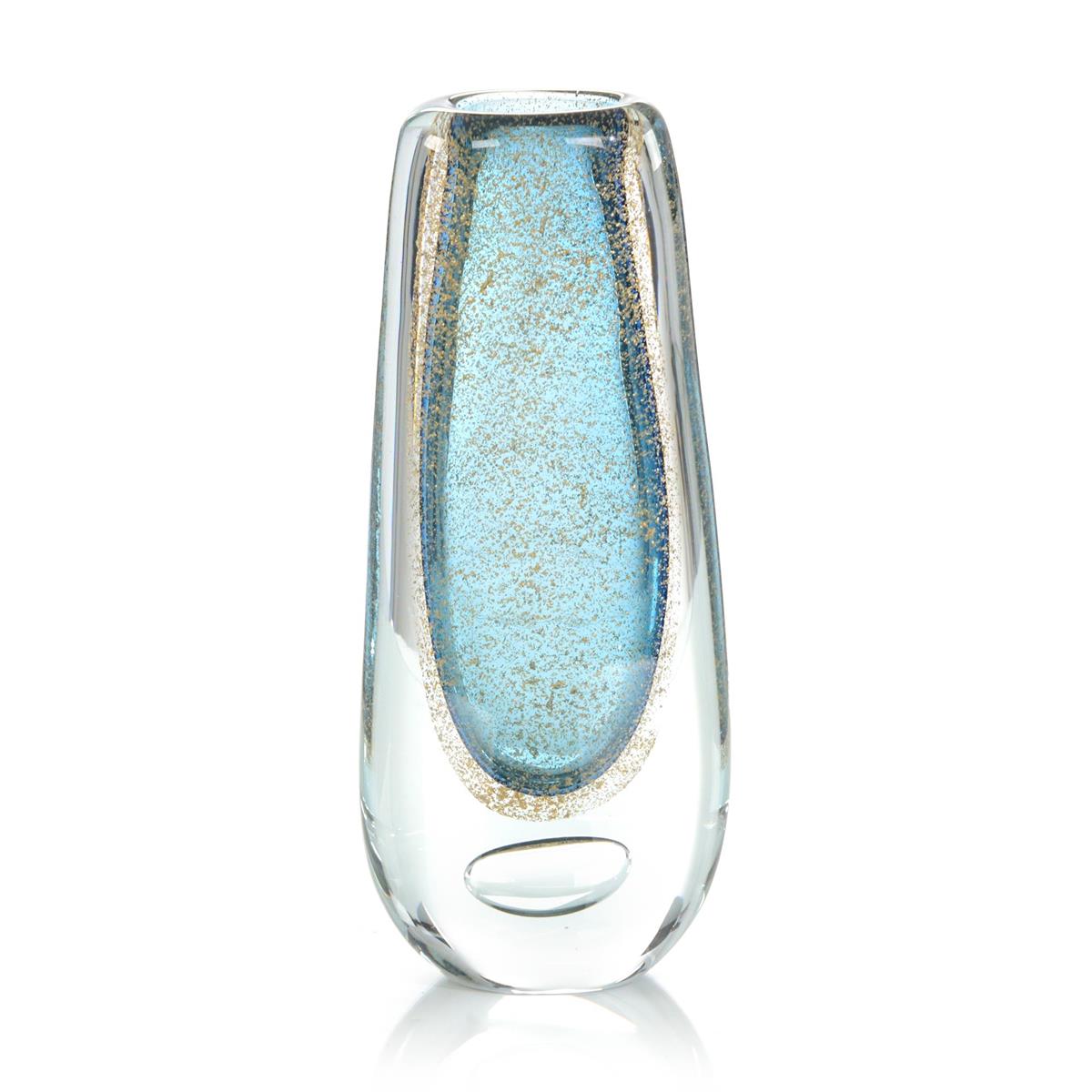 Gold Flecked Blue Handblown Glass Vase I – Art by John Richard | Sutter & Vale