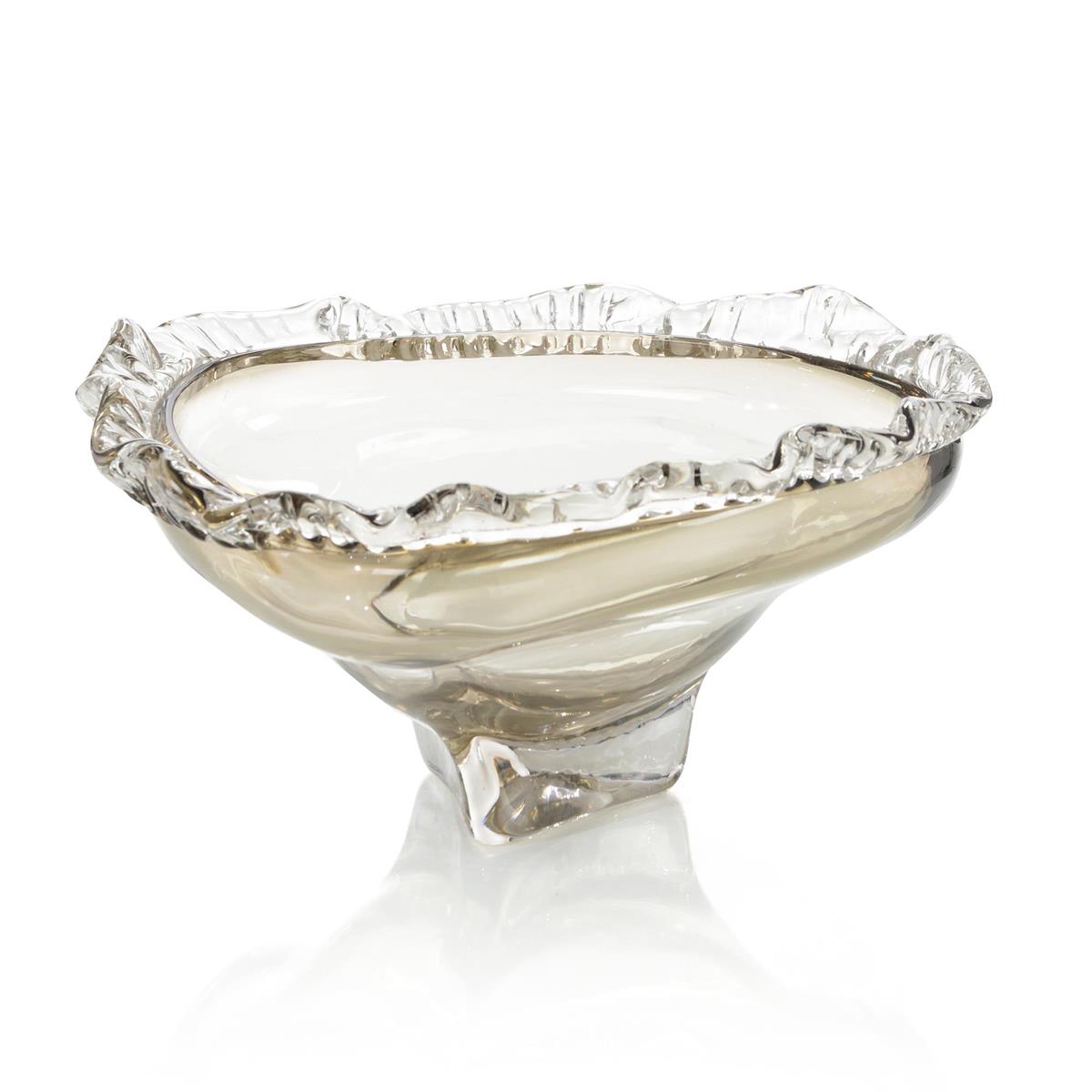 Brown and Clear Ruffled Handblown Glass Bowl – Art by John Richard | Sutter & Vale