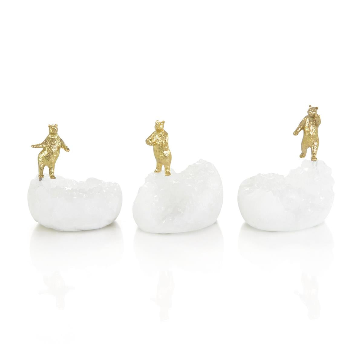 A Set of Three Brass Bears on Quartz Sculptures by John Richard | Sutter & Vale