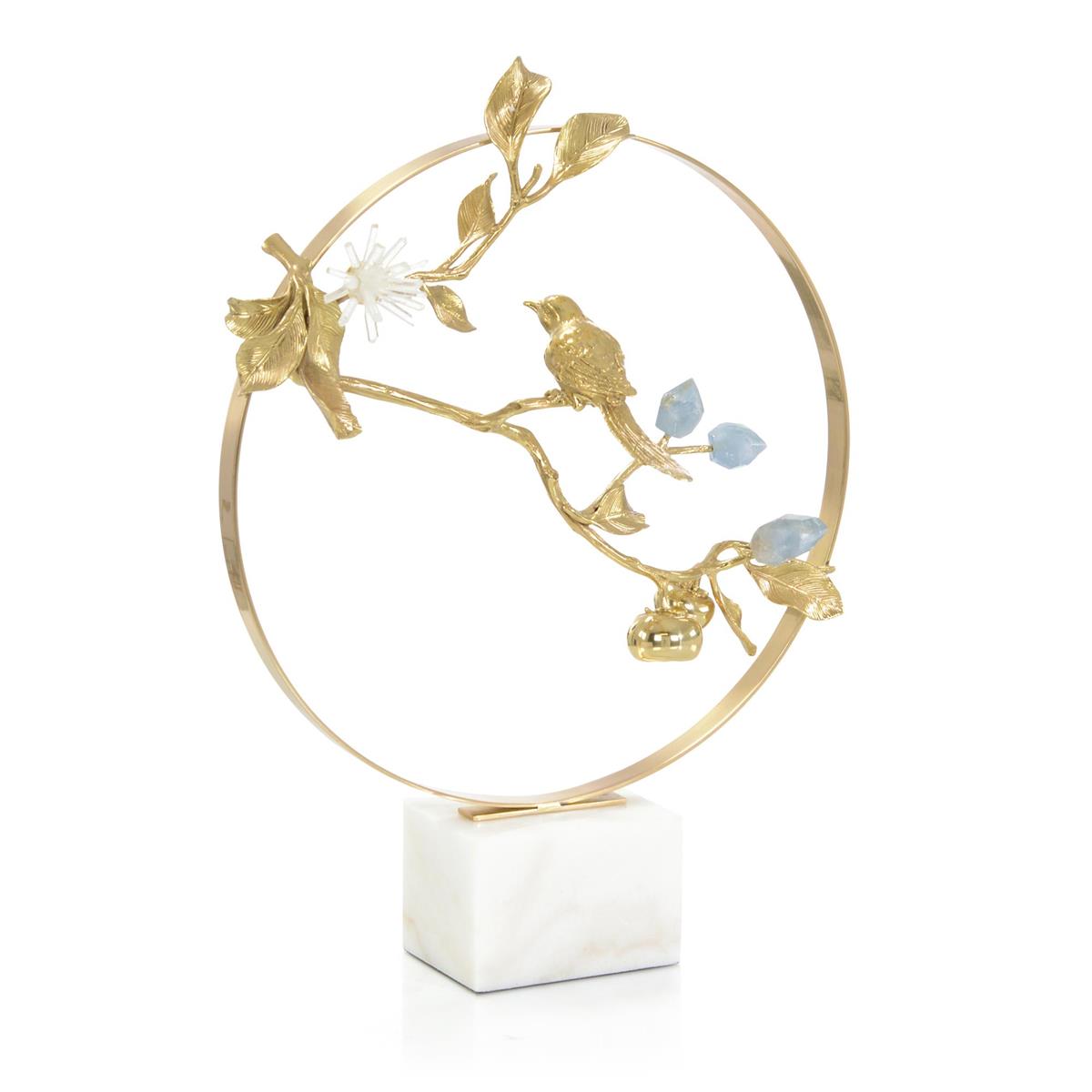 Brass Bird and Kyanite Flowers Sculpture by John Richard | Sutter & Vale