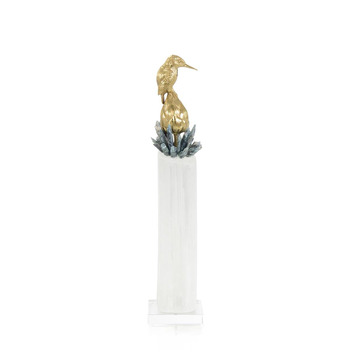 Brass Bird on Selenite Sculpture II – Art by John Richard | Sutter & Vale