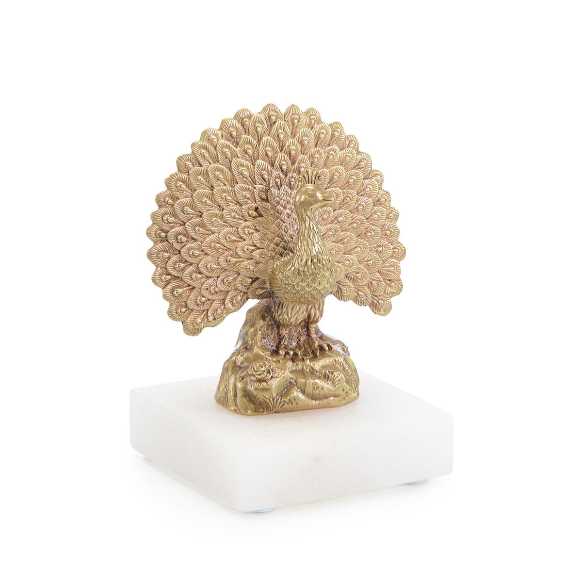 Brass Peacock Sculpture on Alabaster – Art by John Richard | Sutter & Vale