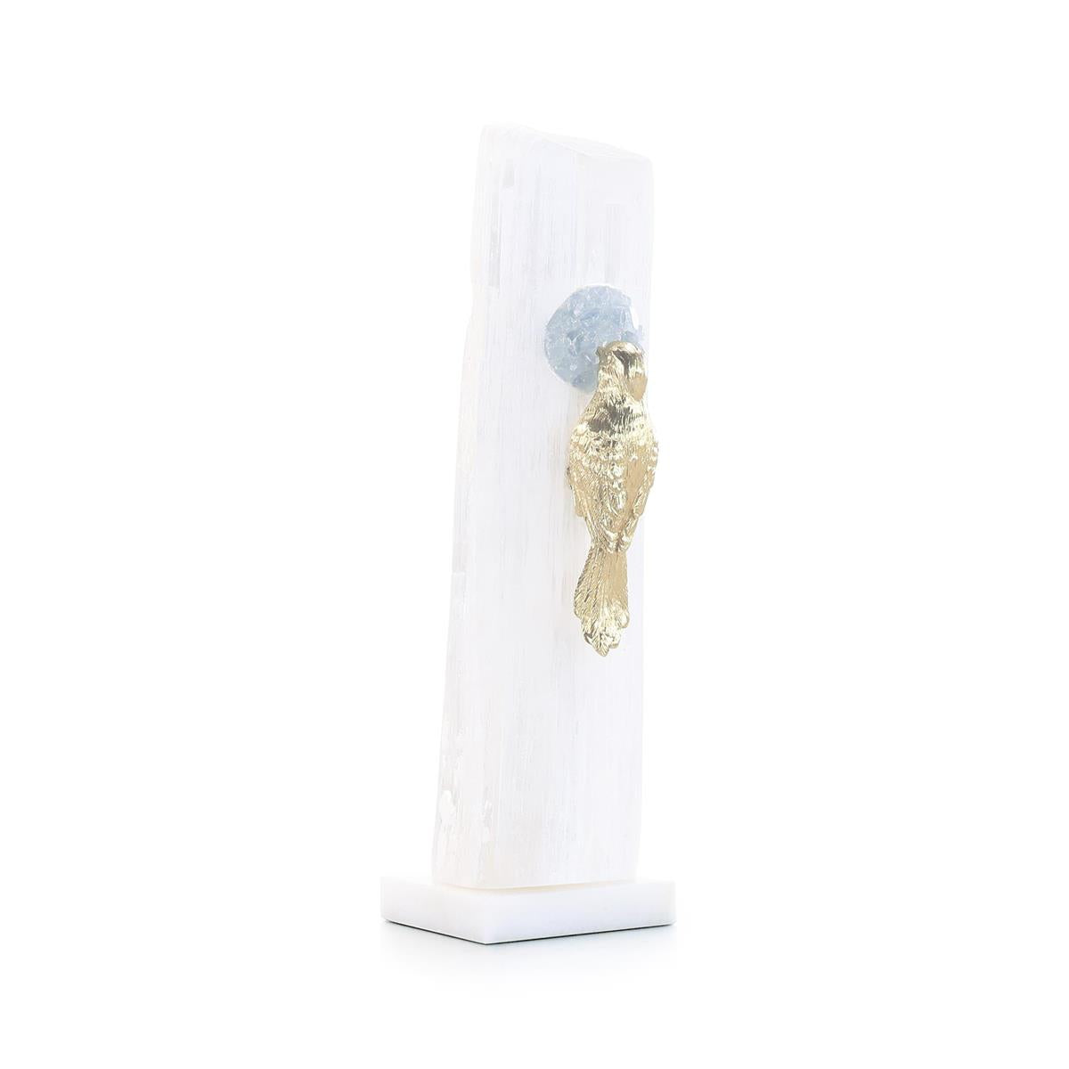 Brass Bird Sculpture on Selenite Roost I – Art by John Richard | Sutter & Vale