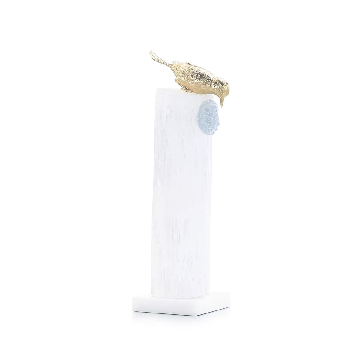 Brass Bird Sculpture on Selenite Roost II – Art by John Richard | Sutter & Vale