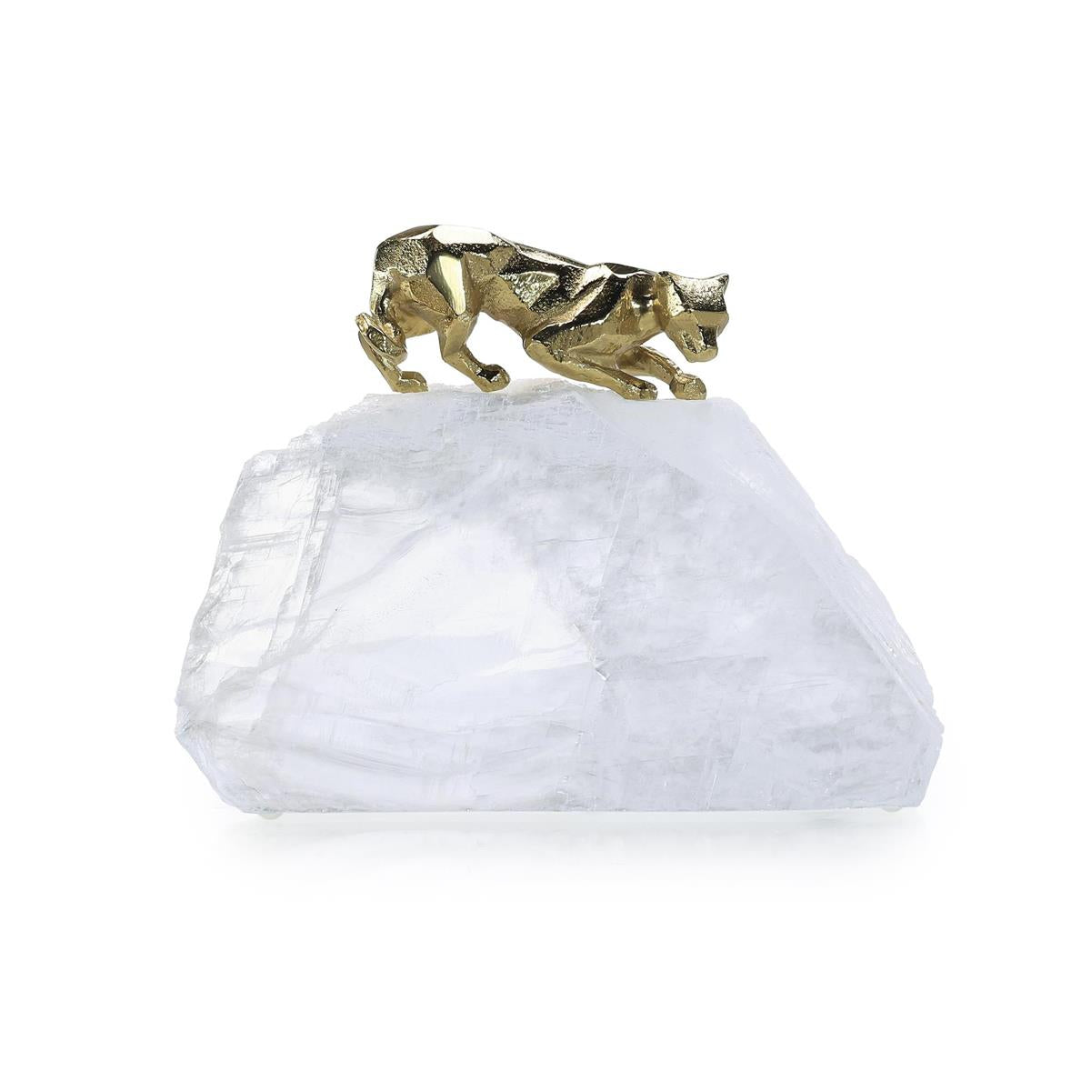 Perched Brass Panther Sculpture on Selenite – Art by John Richard | Sutter & Vale