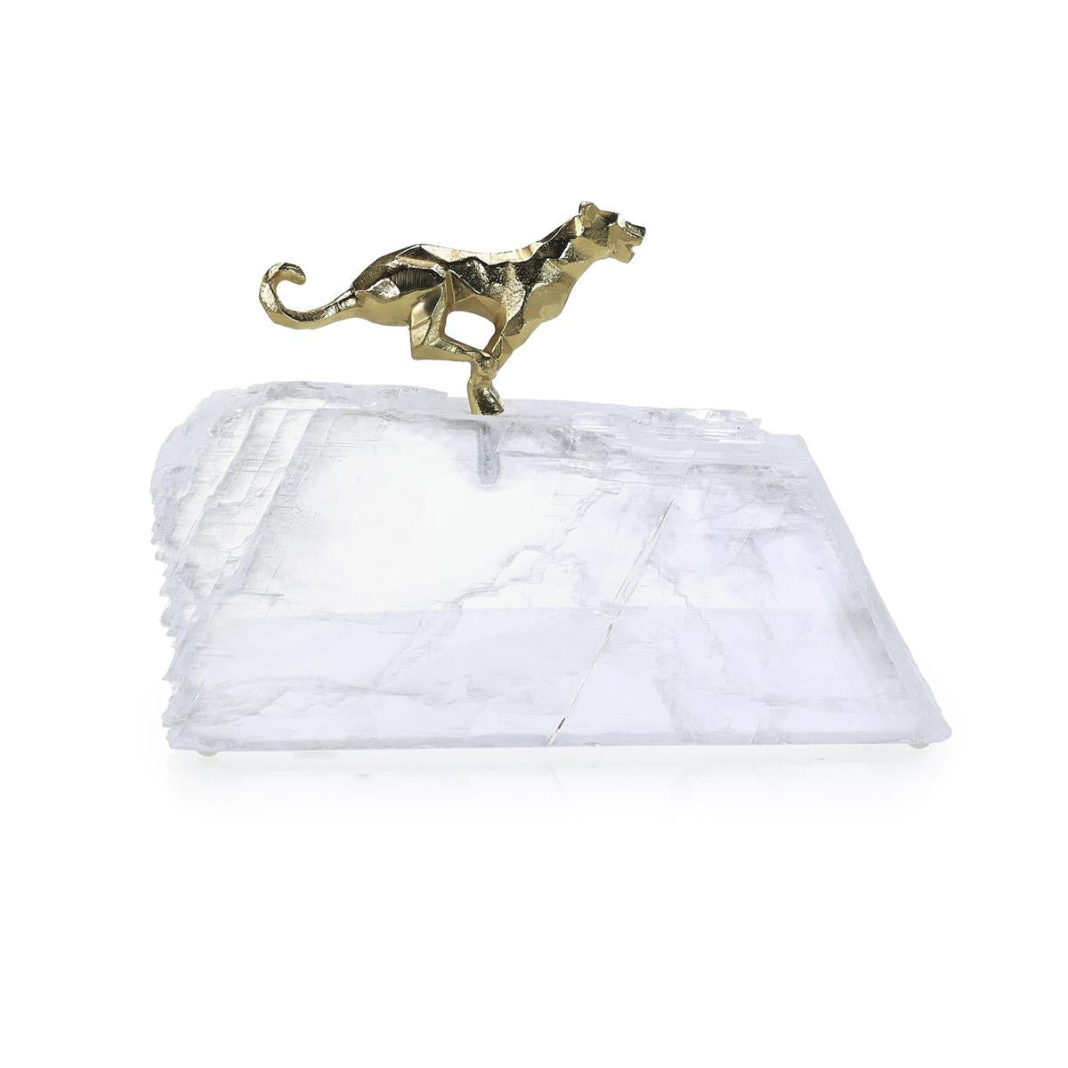 Sprinting Brass Panther Sculpture on Selenite – Art by John Richard | Sutter & Vale