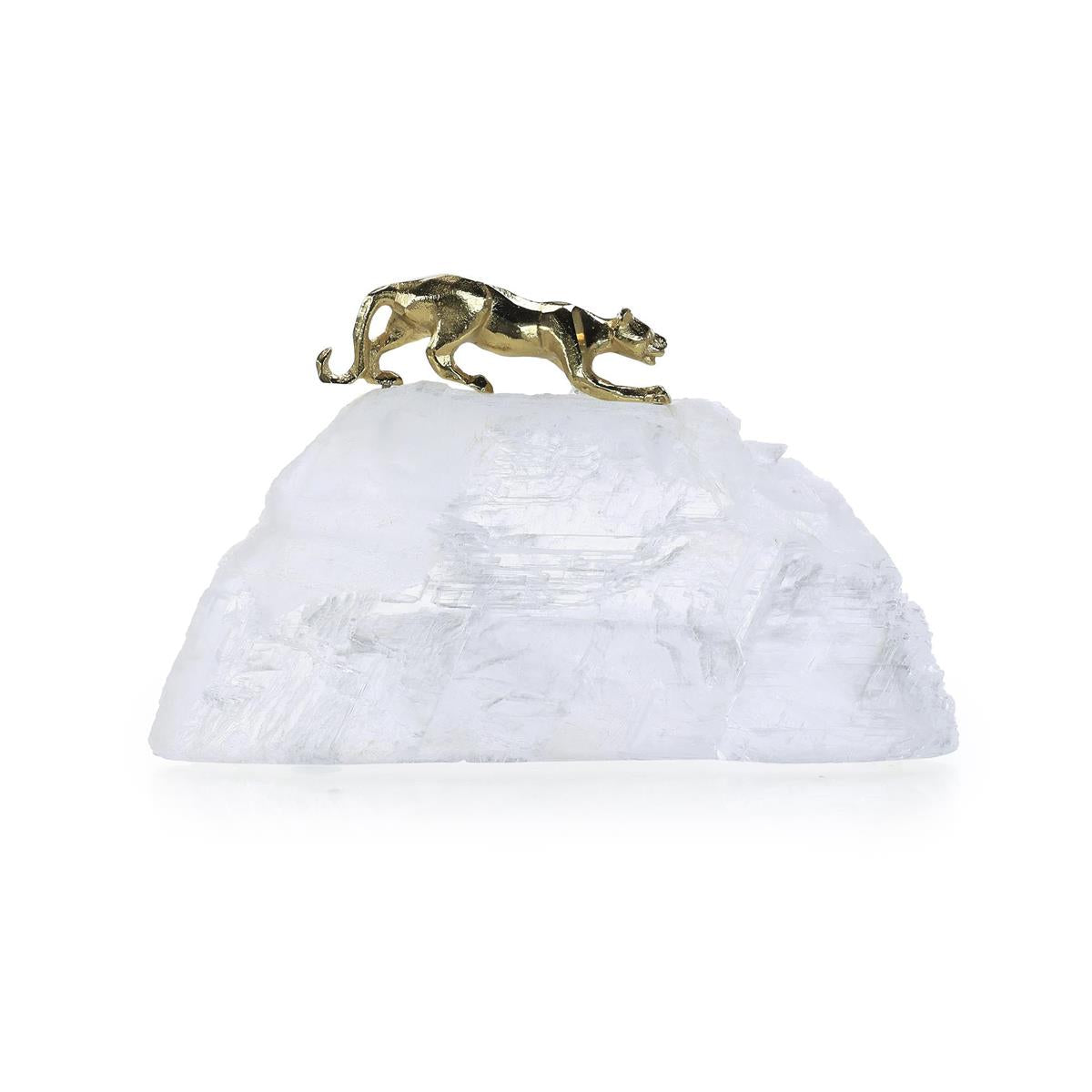 Prowling Brass Panther Sculpture on Selenite – Art by John Richard | Sutter & Vale