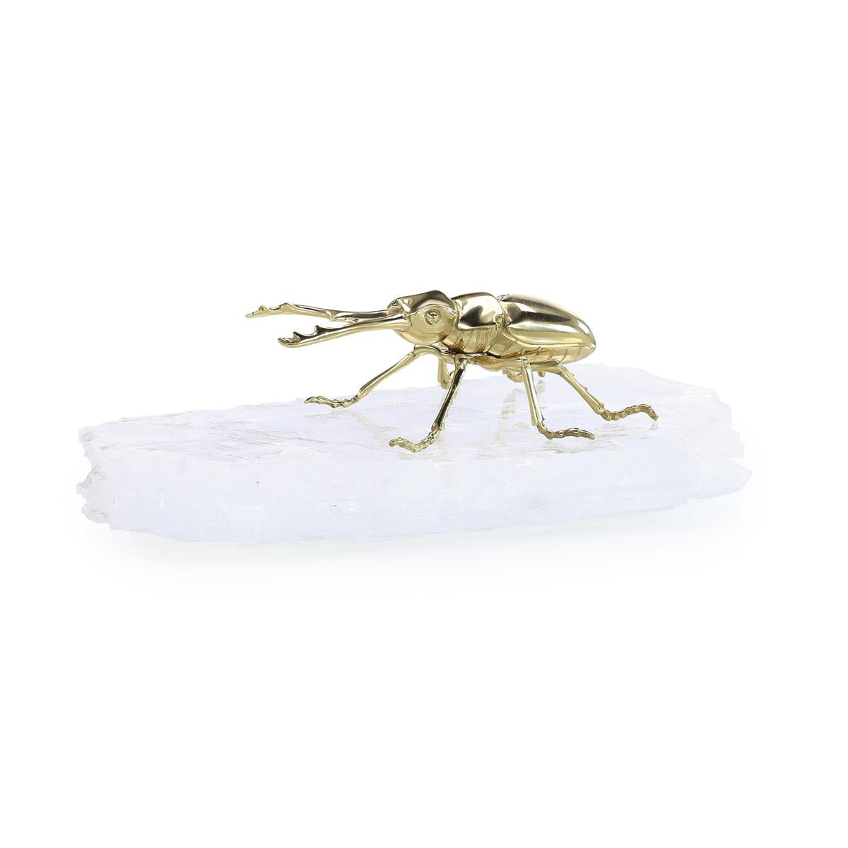 Brass Beetle Sculpture on Selenite – Art by John Richard | Sutter & Vale
