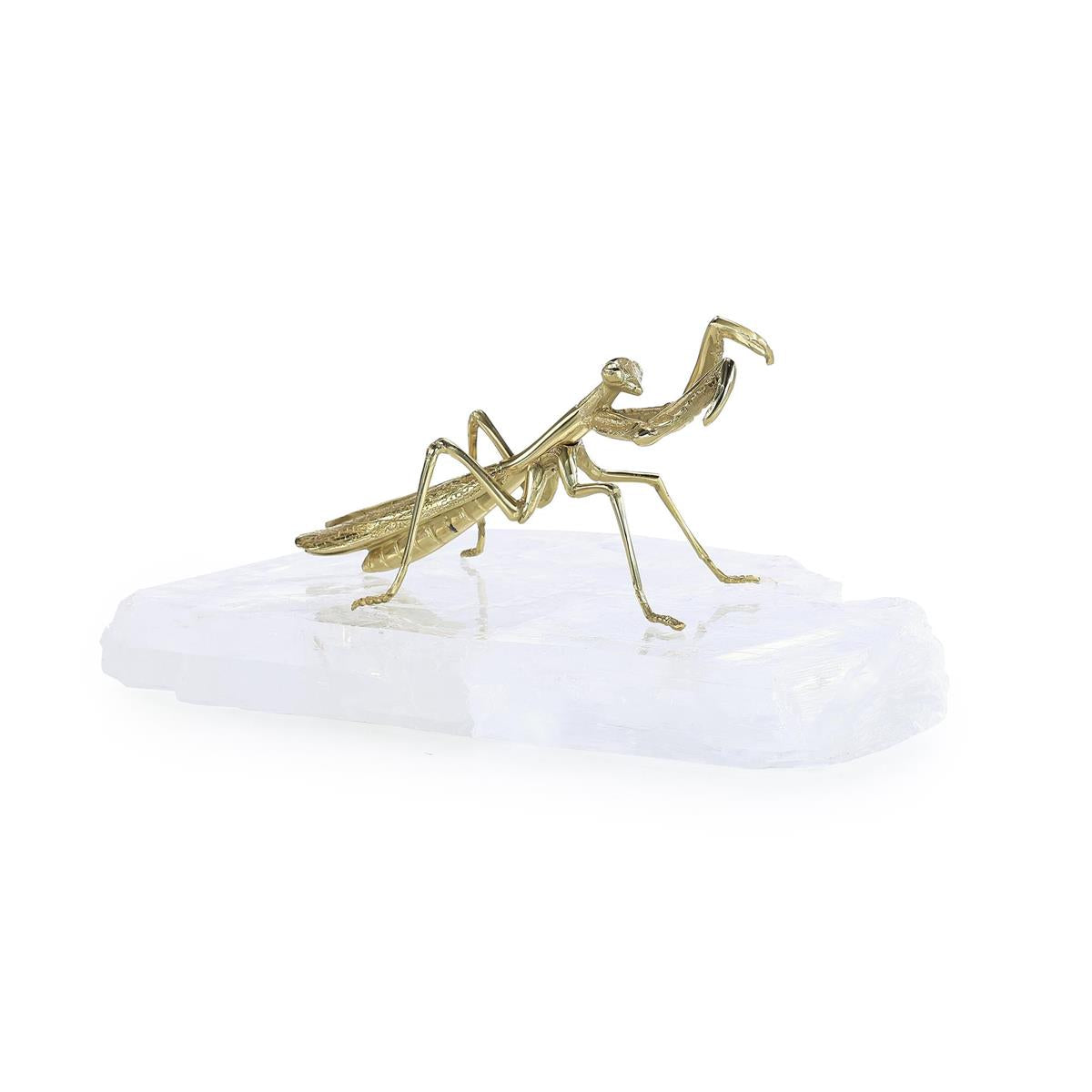 Brass Mantis Sculpture on Selenite – Art by John Richard | Sutter & Vale