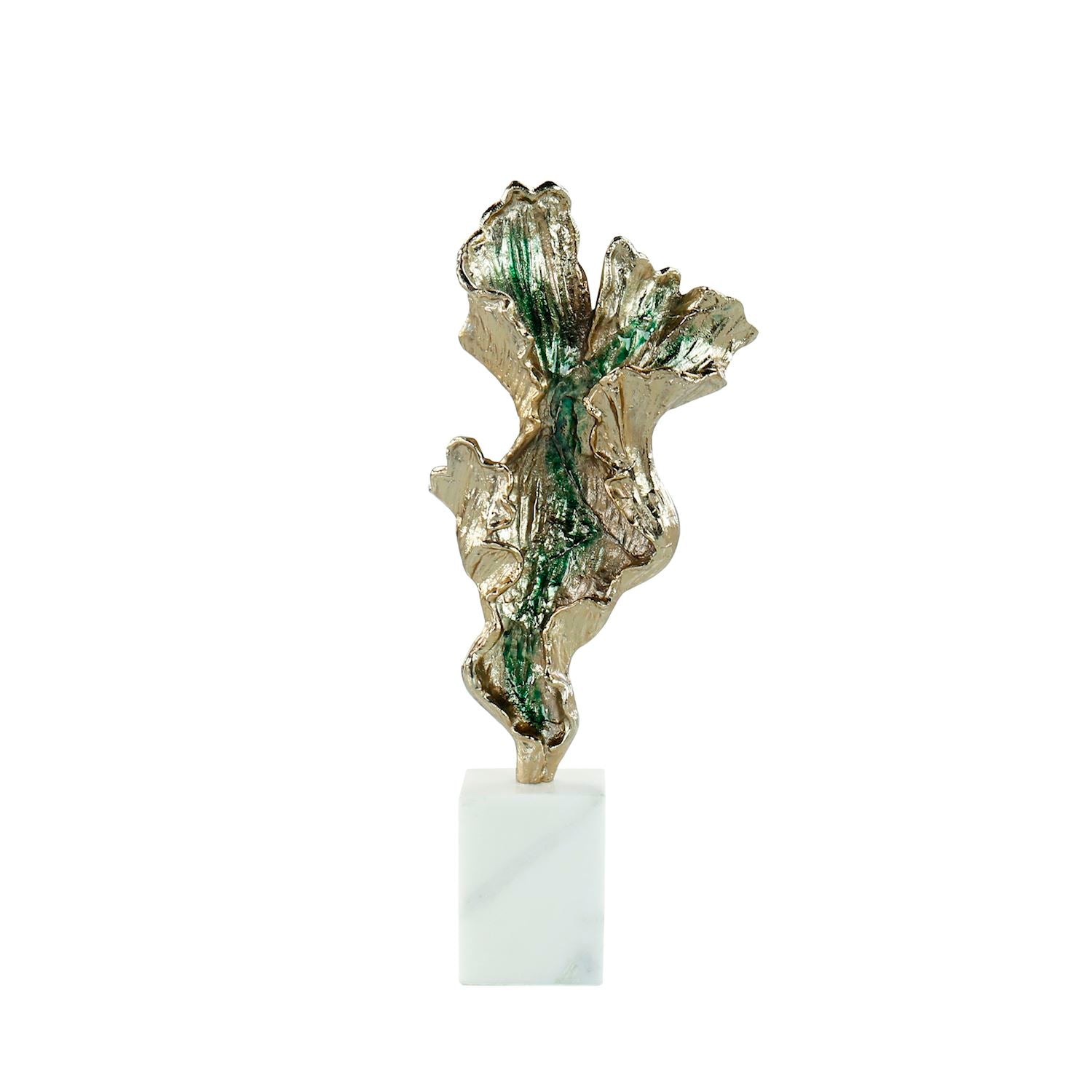 Gleaming Leaf Sculpture on Marble Base, Small Gold – Art by John Richard | Sutter & Vale