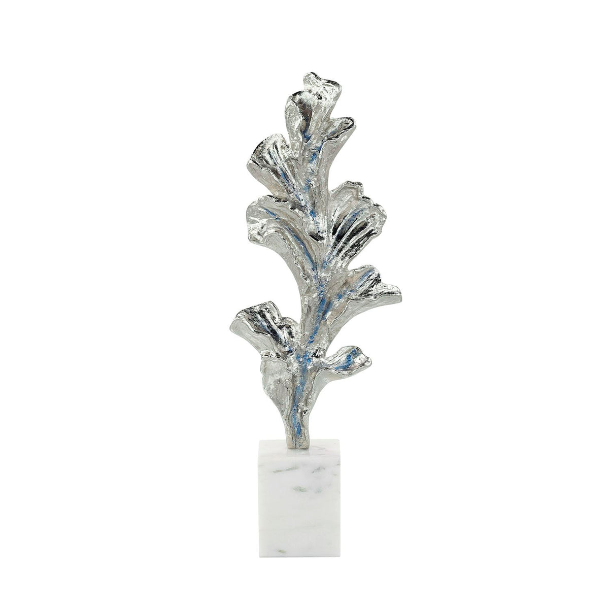 Gleaming Leaf Sculpture on Marble Base, Medium Silver – Art by John Richard | Sutter & Vale