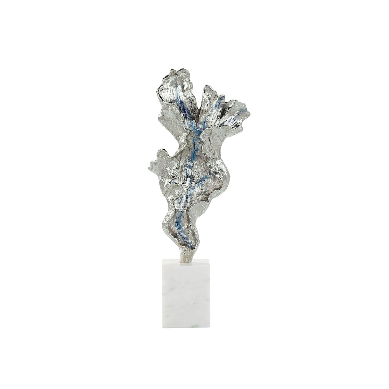 Gleaming Leaf Sculpture on Marble Base, Small Silver by John Richard | Sutter & Vale