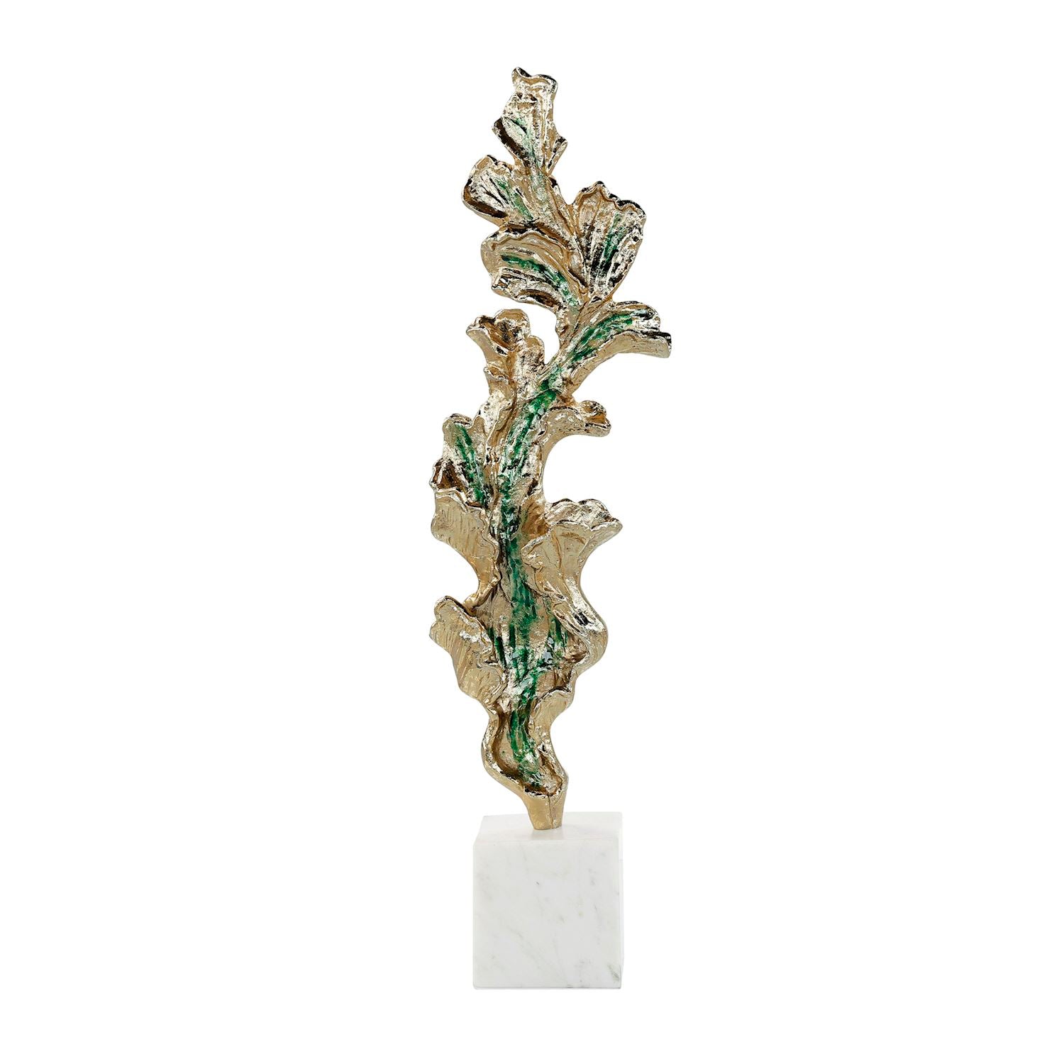 Gleaming Leaf Sculpture on Marble Base, Large Gold by John Richard | Sutter & Vale