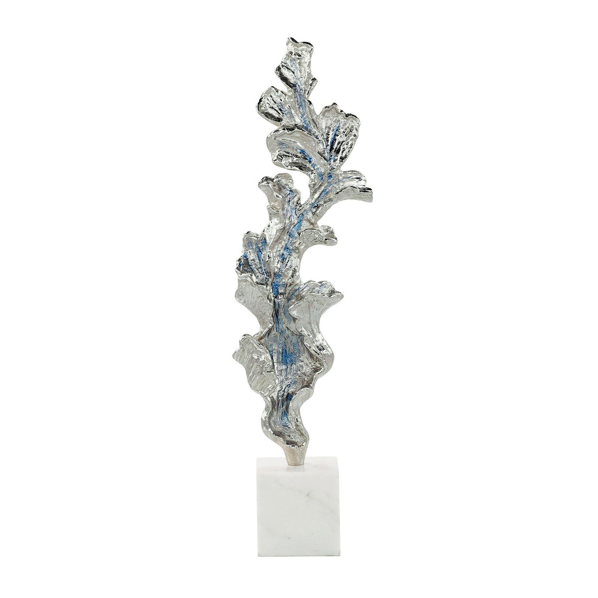 Gleaming Leaf Sculpture on Marble Base, Large Silver – Art by John Richard | Sutter & Vale