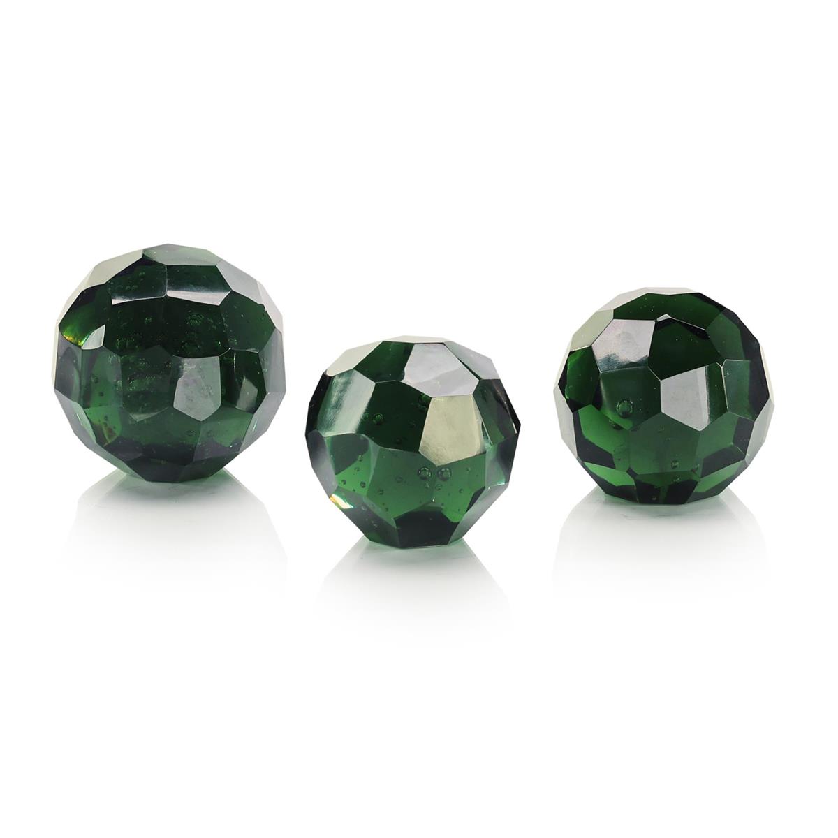 Green Cut Glass Orbs, Set of 3 – Art by John Richard | Sutter & Vale