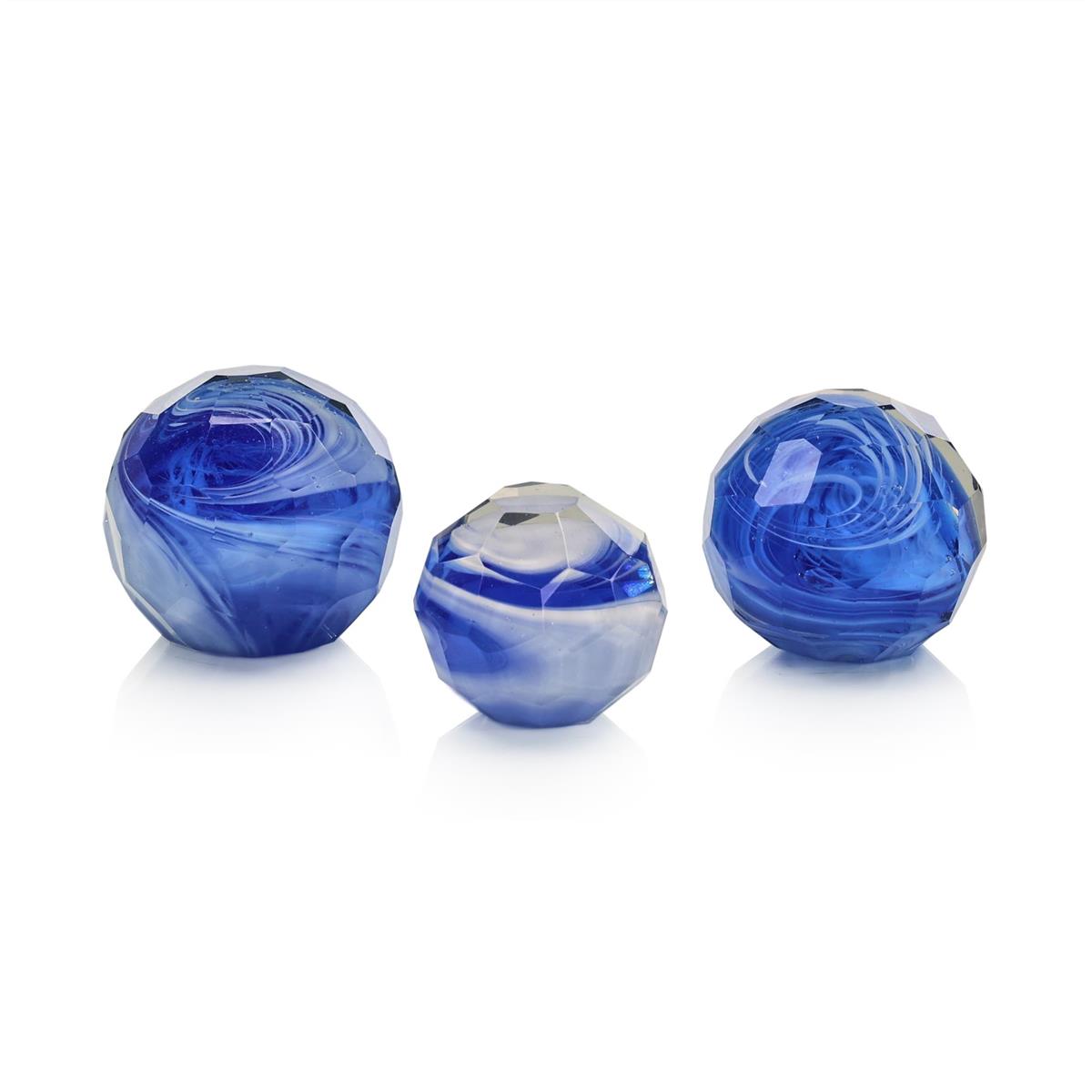 Blue Cut Glass Orbs, Set of 3 by John Richard | Sutter & Vale