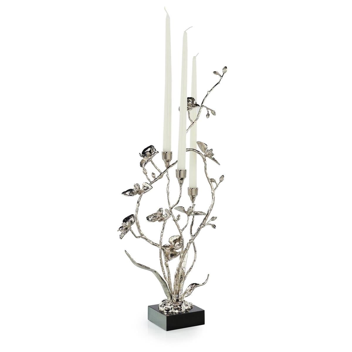 Orchids in Bloom Candleholder, Small Nickel by John Richard | Sutter & Vale