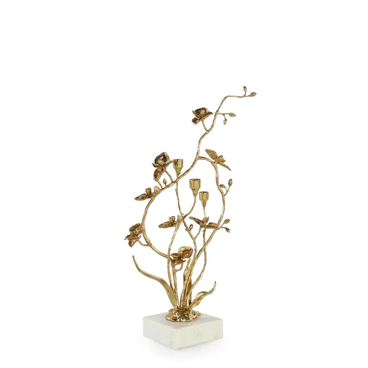Orchids in Bloom Candleholder, Small Brass by John Richard | Sutter & Vale