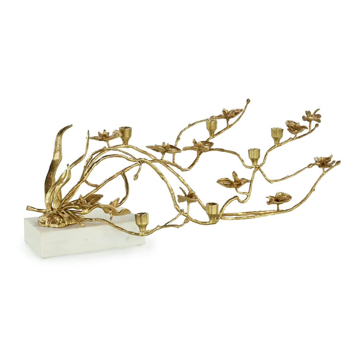 Orchids in Bloom Candleholder, Large Brass by John Richard | Sutter & Vale