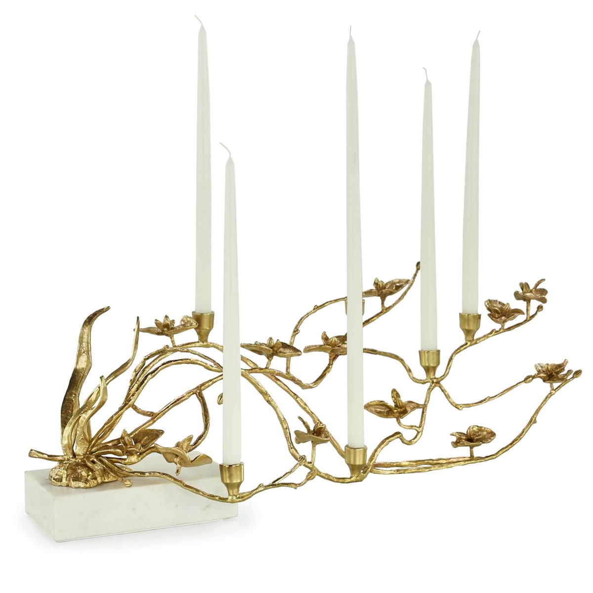 Orchids in Bloom Candleholder, Large Brass by John Richard | Sutter & Vale