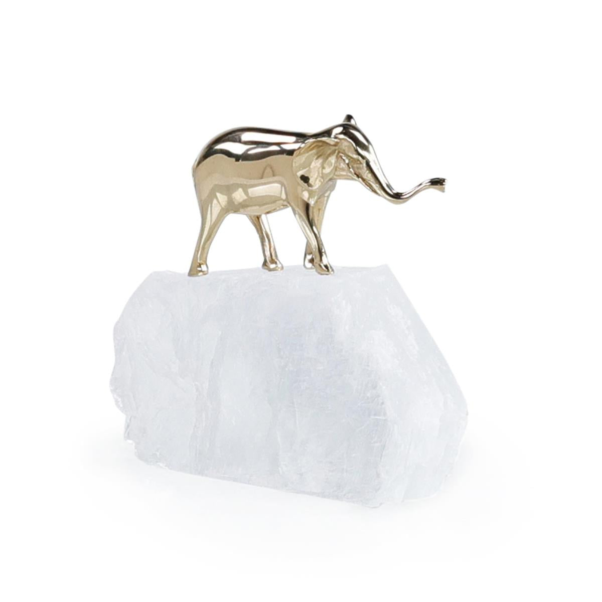 Brass Elephant Sculpture on Selenite II by John Richard | Sutter & Vale