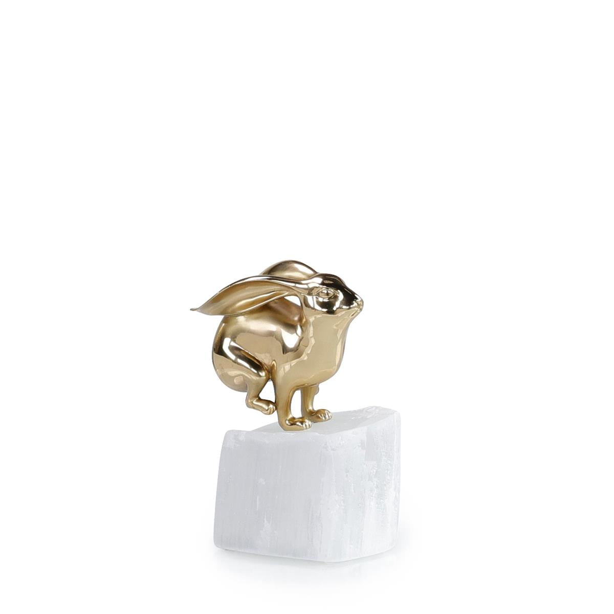 Brass Bunny Sculpture on Selenite – Art by John Richard | Sutter & Vale