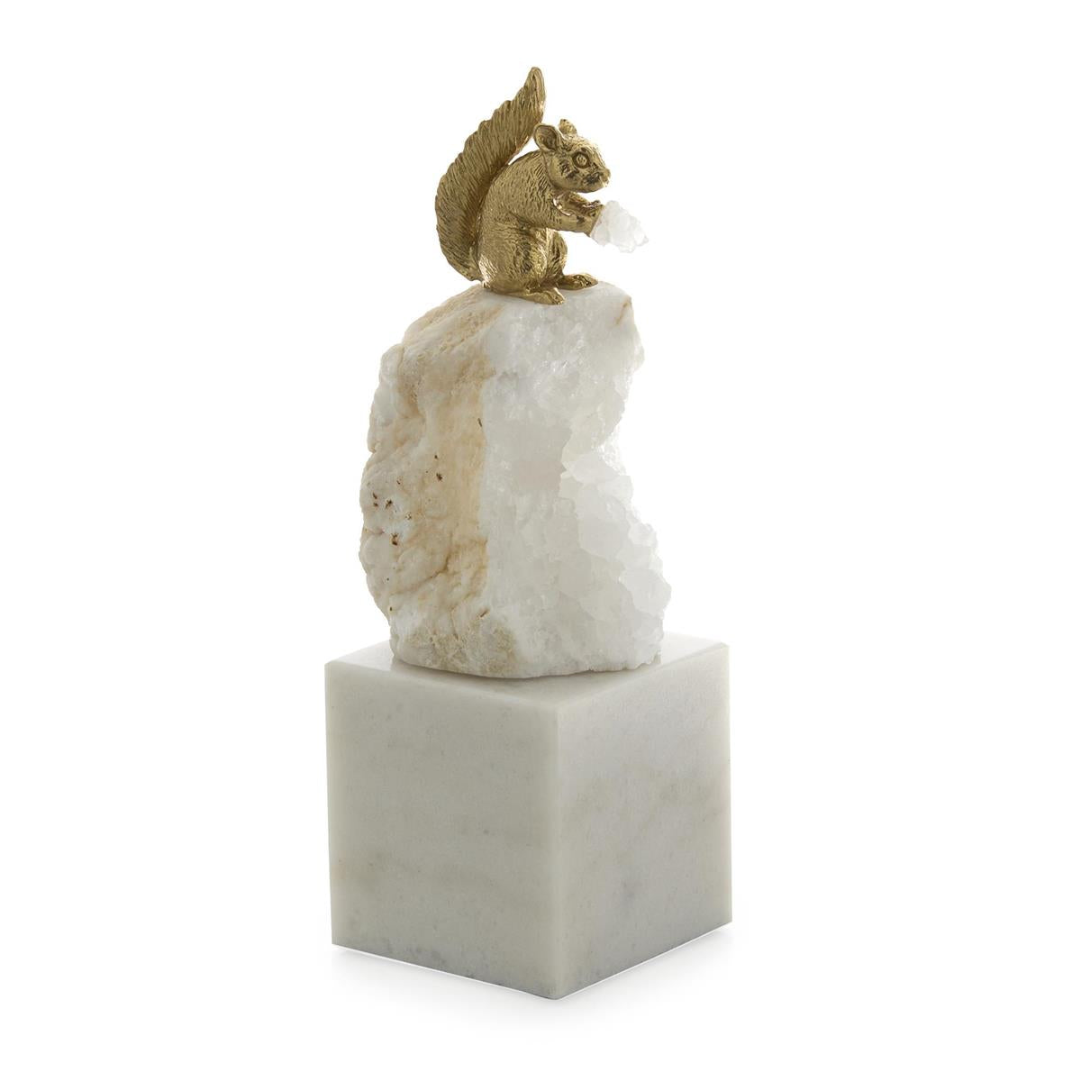Brass Squirrel and Quartz Sculpture on Marble, Large by John Richard | Sutter & Vale