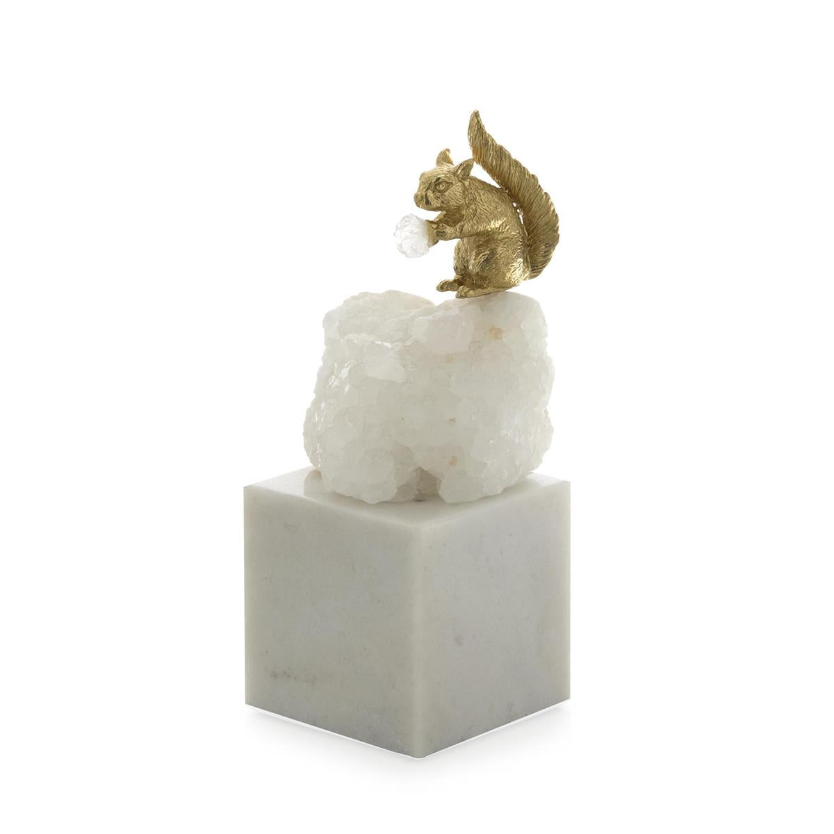 Brass Squirrel and Quartz Sculpture on Marble, Small – Art by John Richard | Sutter & Vale