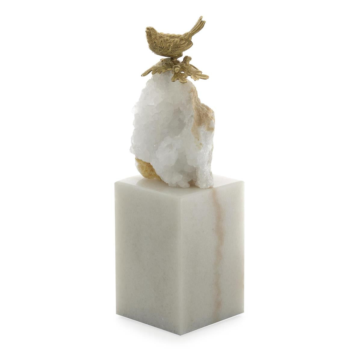 Brass Bird and Quartz Sculpture on Marble, Large – Art by John Richard | Sutter & Vale