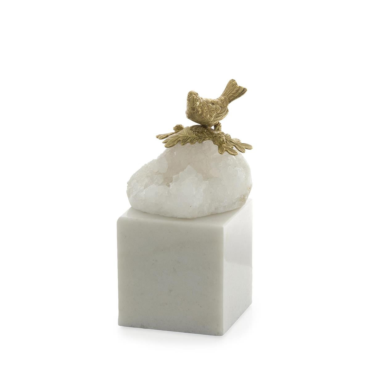 Brass Bird and Quartz Sculpture on Marble, Small by John Richard | Sutter & Vale