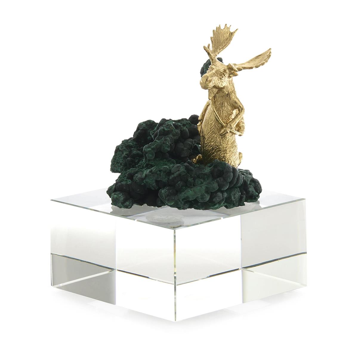 Brass Moose Sculpture on Crystal, Large by John Richard | Sutter & Vale