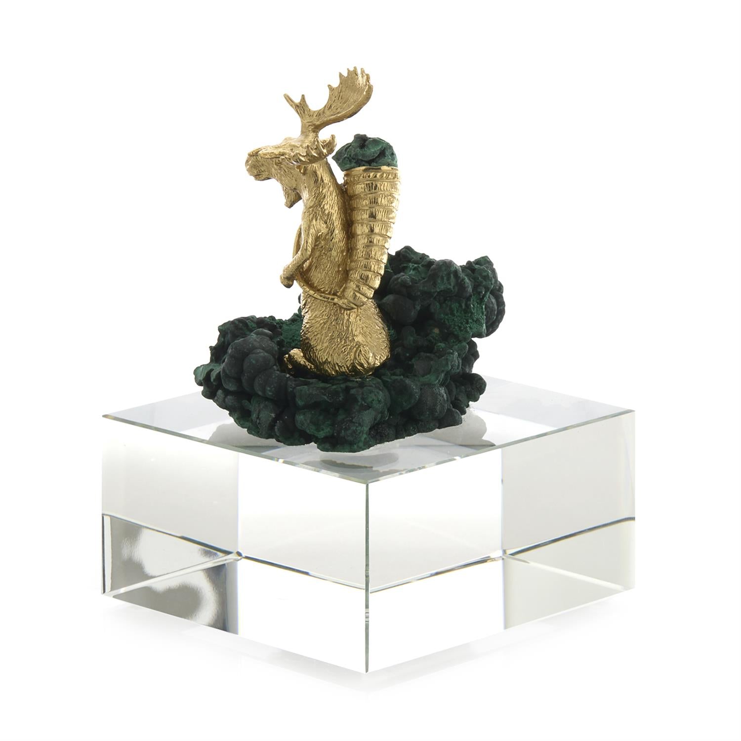 Brass Moose Sculpture on Crystal, Large