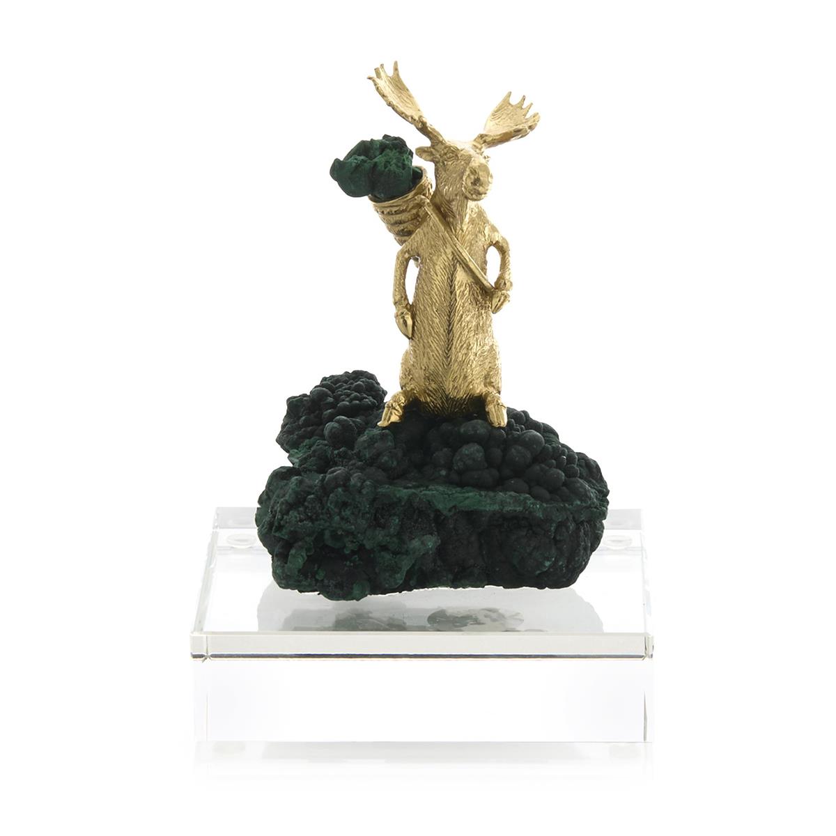 Brass Moose Sculpture on Crystal, Small by John Richard | Sutter & Vale