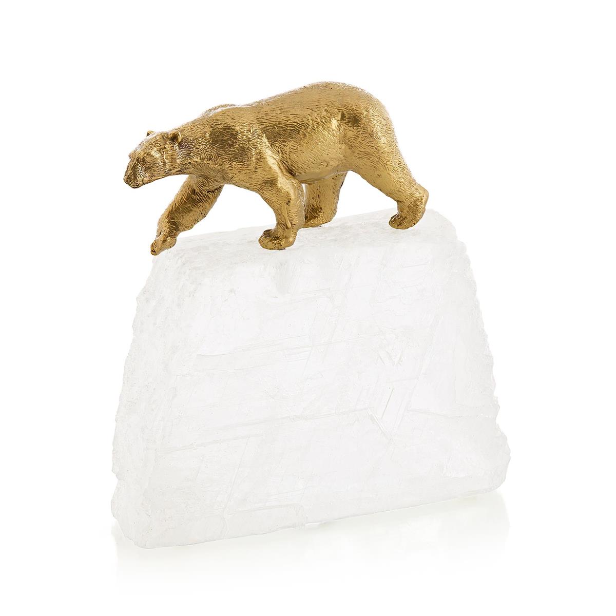 Brass Bear Sculpture on Selenite by John Richard | Sutter & Vale