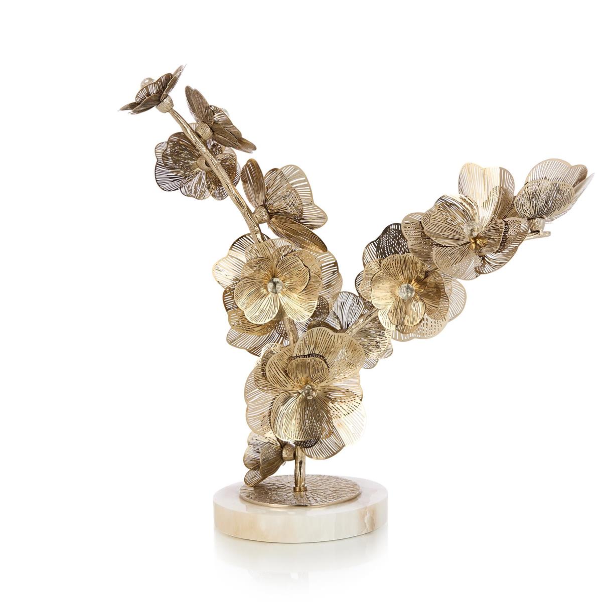 Golden Camellia Sculpture on Marble by John Richard | Sutter & Vale