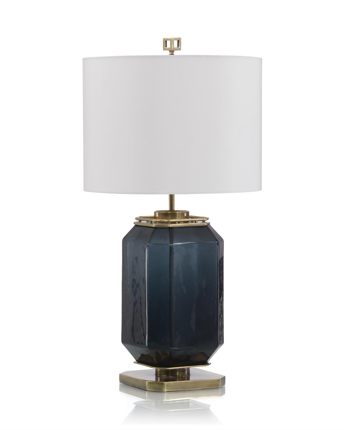 Navy Blue Glass and Brass Table Lamp