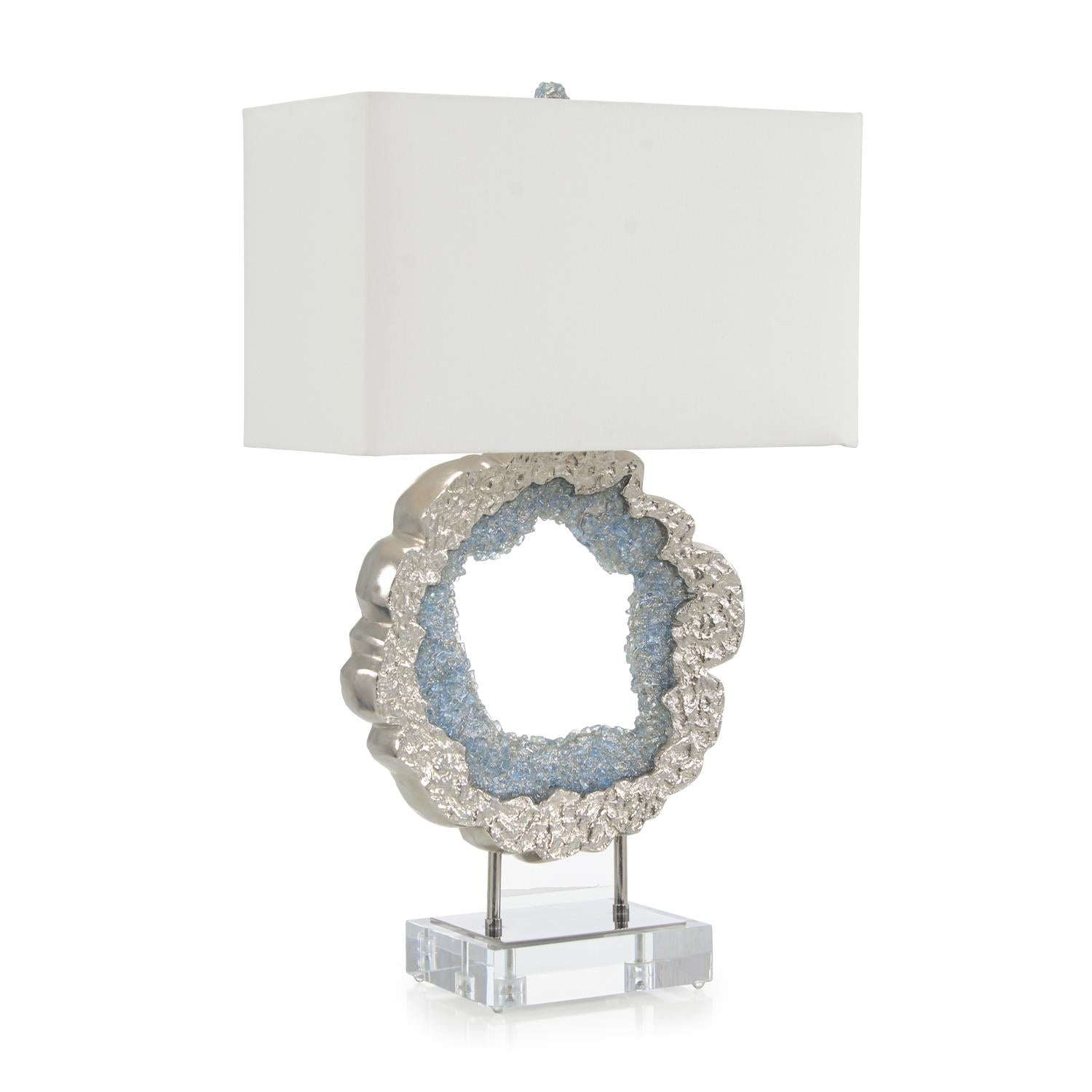 Hammered Nickel and Sea Blue Geode Table Lamp