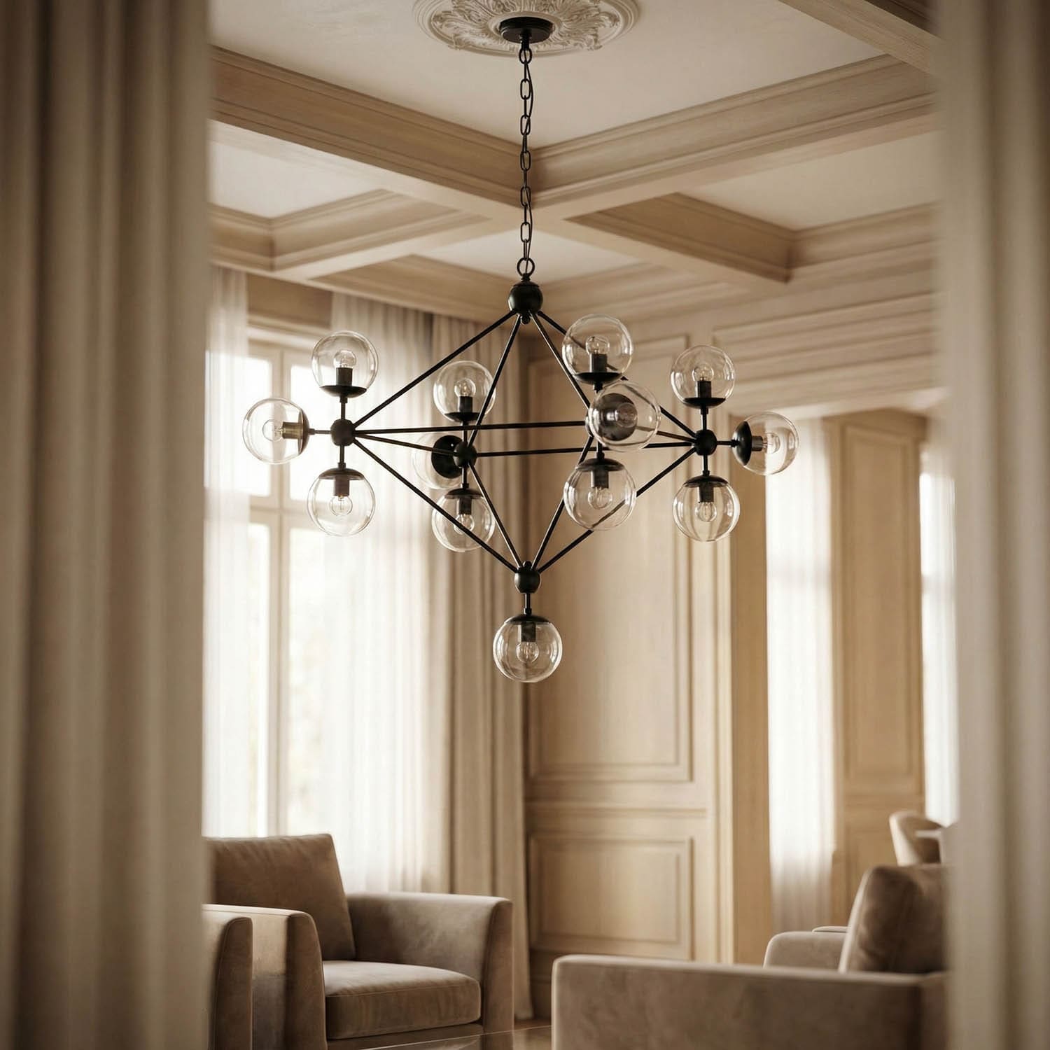 Pluto Chandelier, Small, Black Iron