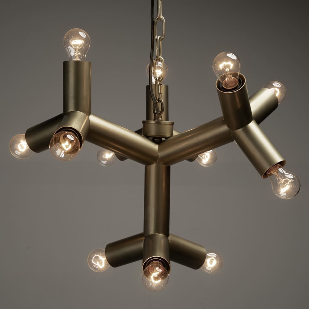 Snow Flake Chandelier, Metal with Brass Finish